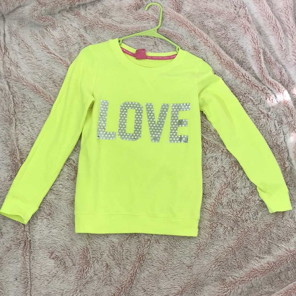 Bright neon yellow LOVE sequin sweatshirt